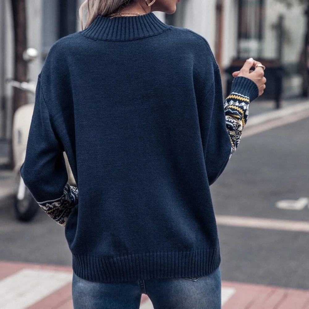 Cozy Navy Blue Fair isle Print Oversized Sweater Top - Picture 2 of 4